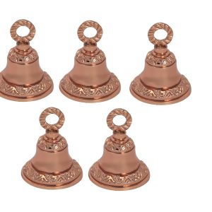 Set of 5 Hanging Brass Bells Wall Decor Indian Bells Home Decor Christmas Bell Garland Ornaments, Bells for Crafts, Jingle Bells for Small Pets Size 2H*1.5W (Jingle Bells)