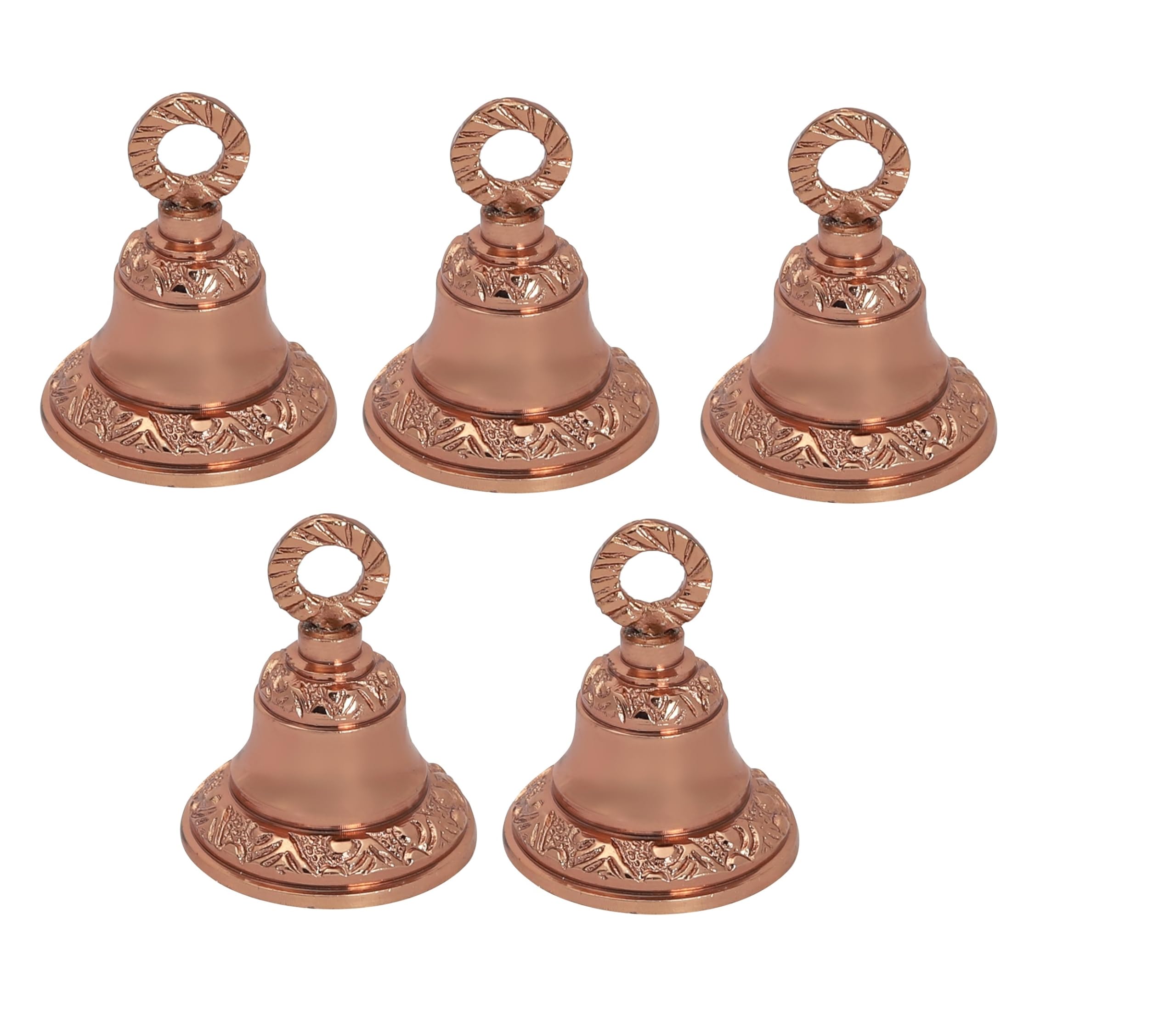 Set of 5 Hanging Brass Bells Wall Decor Indian Bells Home Decor Christmas Bell Garland Ornaments, Bells for Crafts, Jingle Bells for Small Pets Size 2H*1.5W (Jingle Bells)