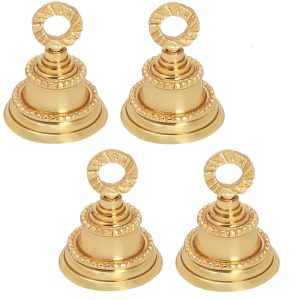 HANDTECHINDIA Embossed Gold Indian Brass Jingle Bells for Home Door Decor Crafts Christmas Festival Ornament Pet Bells in Various Sizes (Embossed, 4)