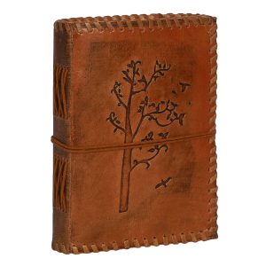HANDTECHINDIA Leather Journal Notebook Handmade Embossed Design - Writing Notebook Bound Daily Notepads for Travel Diaries Journal Diary Size 7x5 Inches (Tree)