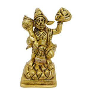 HANDTECHINDIA Divine Brass Hanuman Idol, Antique Finish Temple Statue, Handcrafted Bajrangbali Murti for Pooja, Religious Figurine Height- 4 inch.