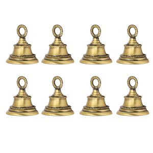 HANDTECHINDIA Indian Brass Bells Jingle Bells for Home Door Decor, Crafts, Chimes, Cow Pet Bells, Craft Bells with Hanging Loop, Christmas Festival Ornament (8, Classic)