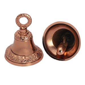 HANDTECHINDIA Rose-Gold Embossed Indian Brass Bells Jingle Bells Home Door Decor Christmas Decor Pet Bells Crafts in Various Size and Set (2, 2 inch)