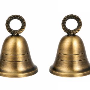 HANDTECHINDIA Antique-Gold Plain Indian Brass Bells Jingle Bells Home Door Decor Crafts Pet Bells Christmas Decor in Various Size and Set for Festival Ornament (2, 2.5 inch)