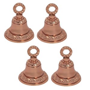 Rose-Gold Embossed Indian Brass Bells Jingle Bells Home Door Décor Crafts Bells Christmas Decor Bells Pet Bells Christmas Craft Bells in Various Size and Set. (4, 2 inch)