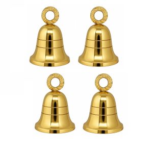 HANDTECHINDIA Plain Gold Indian Brass Bells Jingle Bells Home Door Decor Crafts Christmas Decor Pet Bells in Various Size and Set for Festival Ornament (Plain, 4)