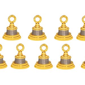 HANDTECHINDIA 2" Height Golden-Silver Indian Brass Bells Jingle Bells for Home Door Decor, Crafts, Chimes, Christmas Decor, Cow Pet Bells, Decorations, Hanging Ornament (10)