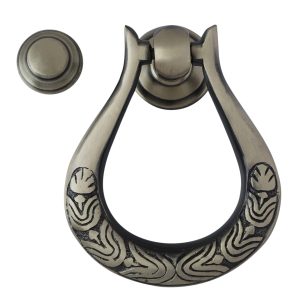 HANDTECHINDIA Decorative Golden Brass Door Knocker Victorian Style Brass Door Knocker Door Décor with Antique Finish Heavy Duty Brass Round Maharaja Door Knocker