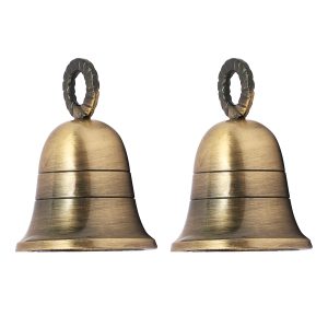 HANDTECHINDIA 3" Height Indian Brass Bells Jingle Bells for Home Door Decor, Crafts, Chimes, Christmas Decor, Cow Pet Bells, Decorations - Antique (2)
