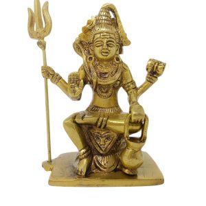 HANDTECHINDIA Brass Lord Shiva Idol Statue with Trishul, Golden Polished Figurine, 5.5 Inch, Hindu God Shiva, Home Temple Decor