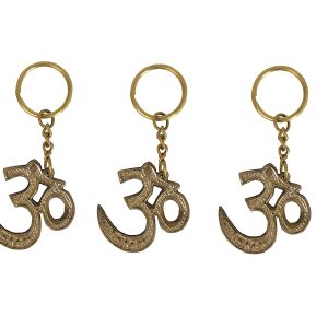 HANDTECHINDIA Keychain with Om Pendant Key Ring Gift for Men and Women Decor Key Holder for Car Key Accessories Purse Backpack, Golden Brass, Pack of 5