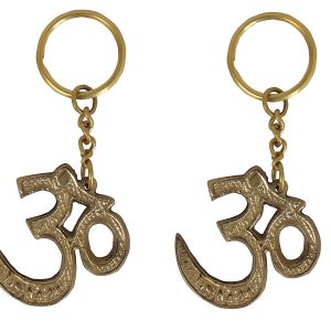 HANDTECHINDIA Keychain with Om Pendant Key Ring Gift for Men and Women Decor Key Holder for Car Key Accessories Purse Backpack, Golden Brass, Pack of 2