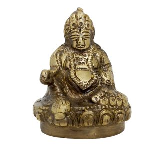 HANDTECHINDIA Brass Lord Kuber Statue, Antique Finish, Hindu God of Wealth Idol for Pooja Room, Meditation, Prayer, Business Prosperity, Home Office Decor-Height 3 inch