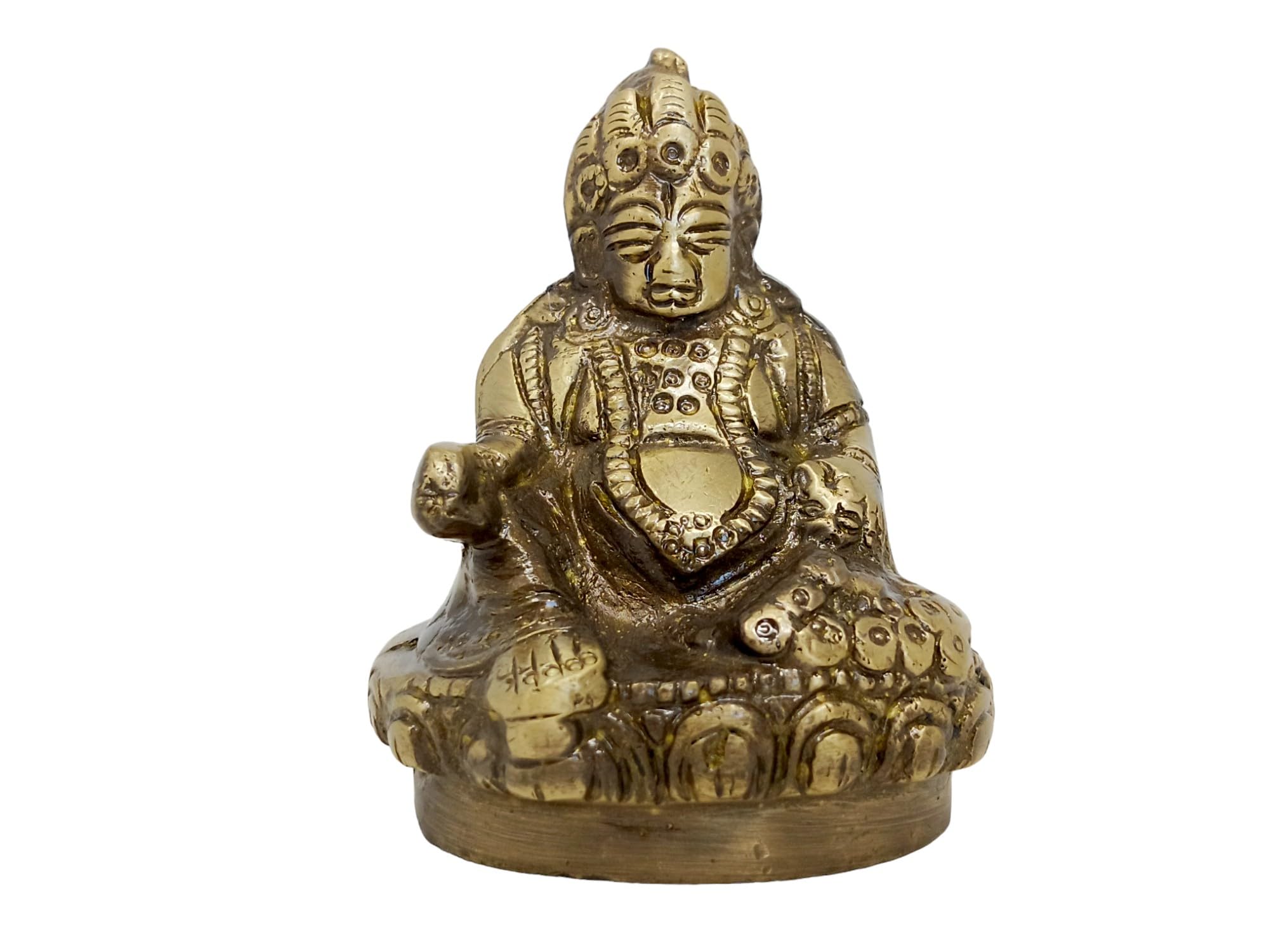 HANDTECHINDIA Brass Lord Kuber Statue, Antique Finish, Hindu God of Wealth Idol for Pooja Room, Meditation, Prayer, Business Prosperity, Home Office Decor-Height 3 inch