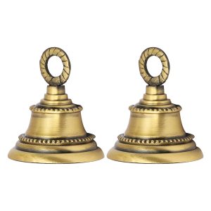 HANDTECHINDIA Indian Brass Bells Jingle Bells for Home Door Decor, Crafts, Chimes, Cow Pet Bells, Craft Bells for Decorations with Hanging Loop, Classic Style, Festival Ornament (2, Classic)