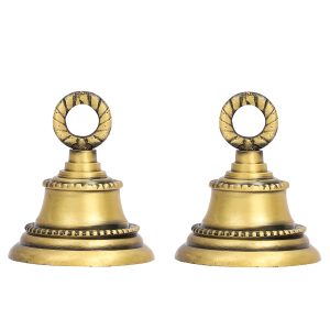 HANDTECHINDIA 2.3" Height Indian Brass Bells Jingle Bells for Home Door Decor, Crafts, Chimes, Christmas Decor, Cow Pet Bells Craft Bells for Christmas Decorations (2)