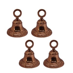 Plain and Embossed Gold Indian Brass Bells Jingle Bells Home Door Décor Crafts Bells Christmas Decor Bells Pet Bells Christmas Craft Bells in Various Size and Set. (4, Rose-Embossed)