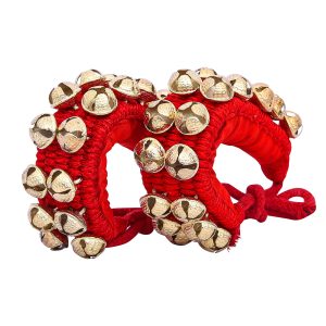 Dancing Bells Anklet Ghungroo with Colored Cushion Pad 2 Line with 40 Bells Best for Indian Classical Dance, Indian Style Brass Ankle Bells (Red)