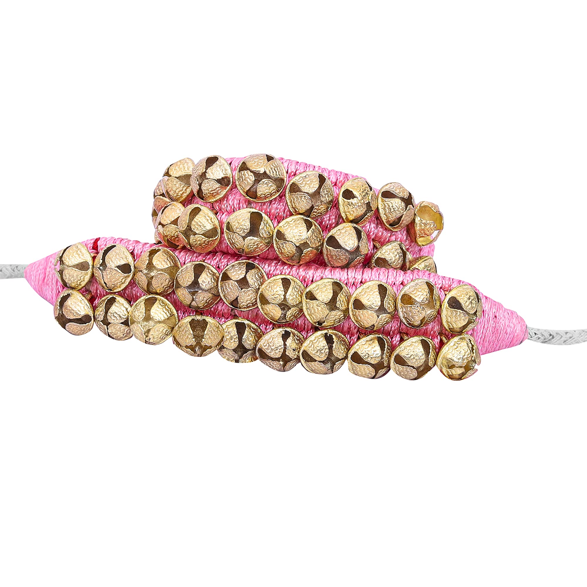 Dancing Bells Ghungroo Pair Indian Classical Dance Accessories with Colored Cushion Pad Best Dance Metal Brass Anklets Bells Ghunghroo Pad (Pink, Double Line)