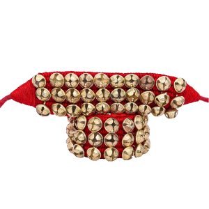 Dancing Bells Anklet Ghungroo with Colored Cushion Pad 3 Line with (30+30) Bells Best For Indian Classical Dance, Indian Style Brass Ankle Bells (RED)