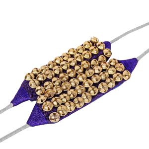 HANDTECHINDIA Dancing Bells Ghungroo Pair Indian Classical Dance Accessories with Colored Cushion Pad Best Dance Metal Brass Anklets Bells Ghunghroo Pad Blue Triple Line