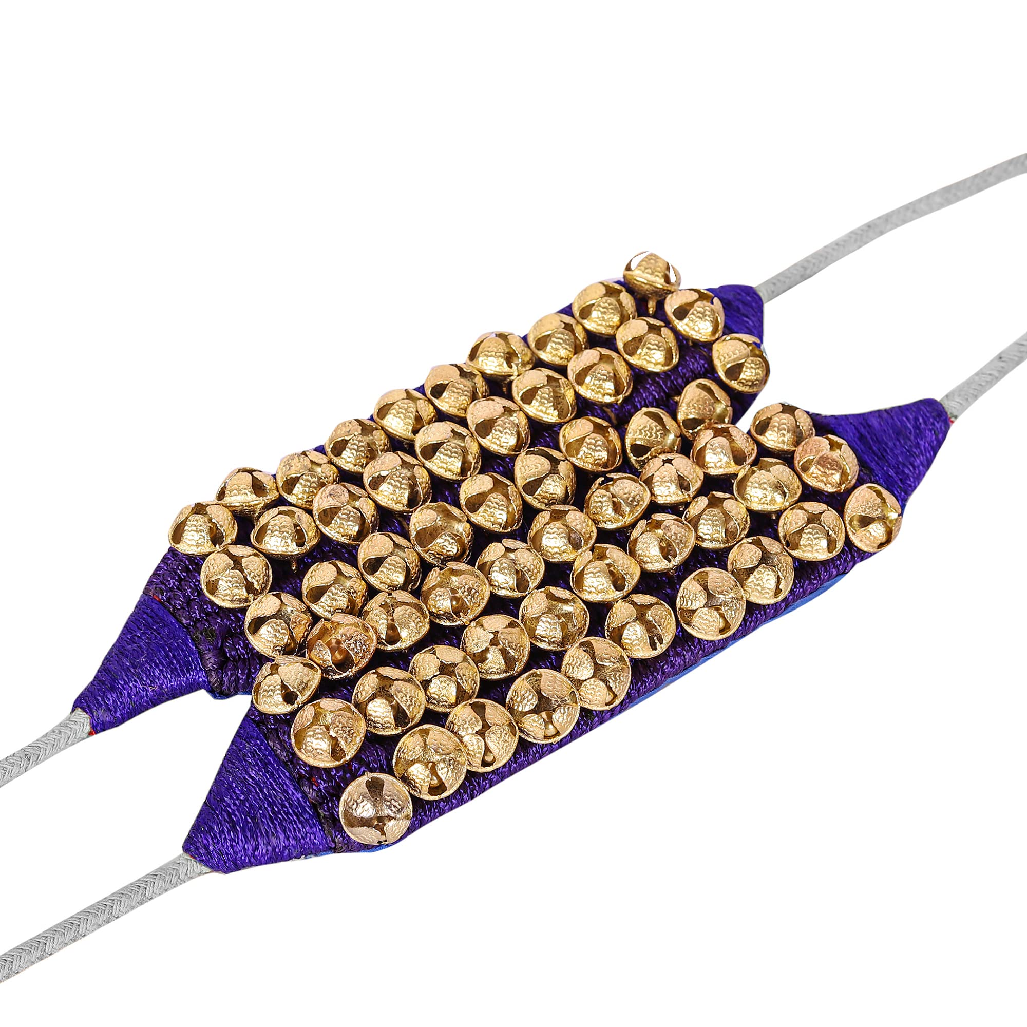 HANDTECHINDIA Dancing Bells Ghungroo Pair Indian Classical Dance Accessories with Colored Cushion Pad Best Dance Metal Brass Anklets Bells Ghunghroo Pad Blue Triple Line