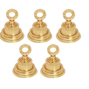 Set of 5 Hanging Brass Bells Wall Decor Indian Bells Home Decor Christmas Bell Garland Ornaments for Crafts, Jingle Bells for Small Pets, Brass Material, Wedding and Party Decoration, Size 2H*1.5W