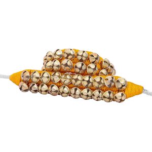Dancing Bells Ghungroo Pair Indian Classical Dance Accessories with Colored Cushion Pad Best Dance Metal Brass Anklets Bells Ghunghroo Pad (Yellow, Double Line)