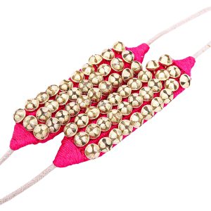 Dancing Bells Ghungroo Pair Indian Classical Dance Accessories with Colored Cushion Pad Best Dance Metal Brass Anklets Bells Ghunghroo Pad in Pink Triple Line