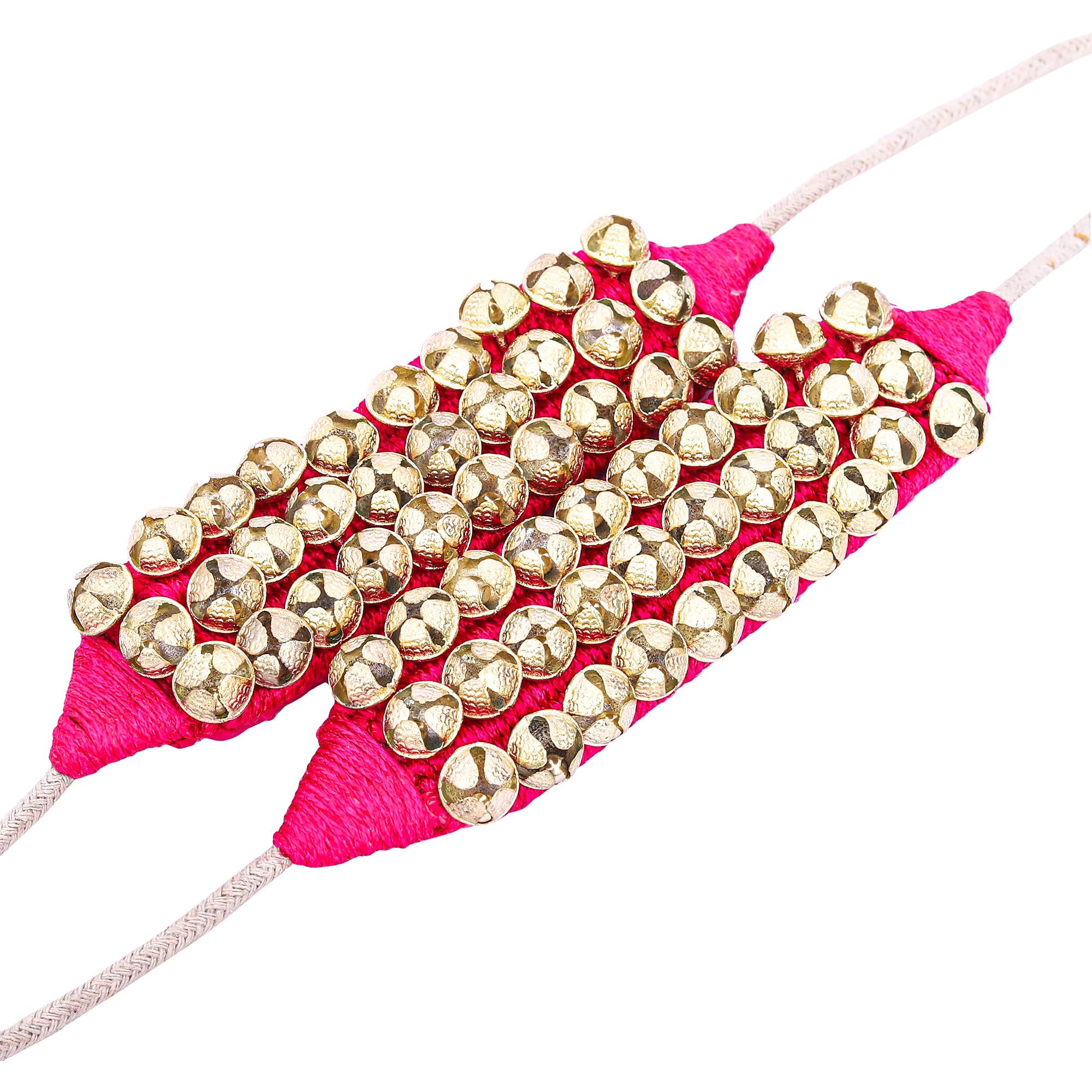 Dancing Bells Ghungroo Pair Indian Classical Dance Accessories with Colored Cushion Pad Best Dance Metal Brass Anklets Bells Ghunghroo Pad in Pink Triple Line