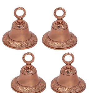 Rose-Gold Embossed Indian Brass Bells Jingle Bells Home Door Décor Crafts Bells Christmas Decor Bells Pet Bells Christmas Craft Bells in Various Size and Set. (4, 3 inch)
