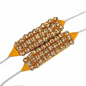 HANDTECHINDIA Brass Ghungroo Anklet Bells for Classical Dance, 3 Line 30+30 Bells with Comfortable Yellow Cushion Pad for Kathak & Bharatnatyam