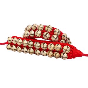 Dancing Bells Ghungroo Pair Indian Classical Dance Accessories with Colored Cushion Pad Best Dance Metal Brass Anklets Bells Ghunghroo Pad (Red, Double Line)