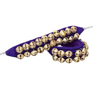 Dancing Bells Ghungroo Pair Indian Classical Dance Accessories with Blue Colored Cushion Pad Double Line Brass Anklets Bells