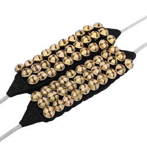 Dancing Bells Ghungroo Pair Indian Classical Dance Accessories with Colored Cushion Pad Best Dance Metal Brass Anklets Bells Ghunghroo Pad (Black, Triple Line)
