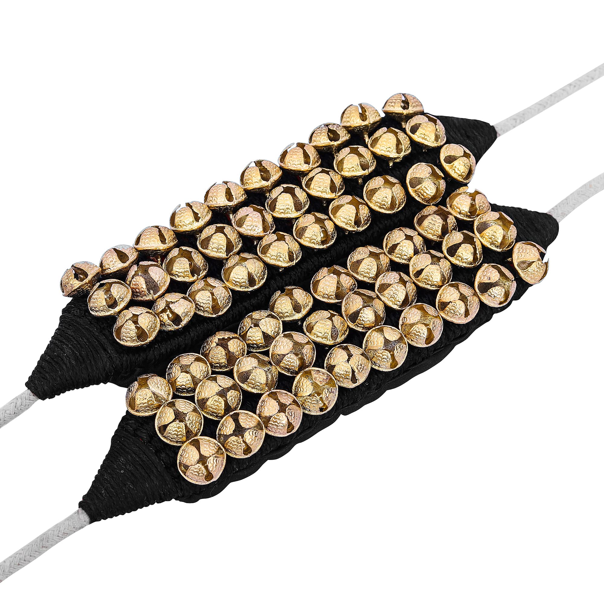 Dancing Bells Ghungroo Pair Indian Classical Dance Accessories with Colored Cushion Pad Best Dance Metal Brass Anklets Bells Ghunghroo Pad (Black, Triple Line)