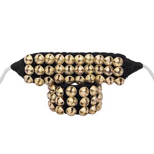 Dancing Bells Anklet Ghungroo with Colored Cushion Pad 3 Line with (30+30) Bells Best For Indian Classical Dance, Indian Style Brass Ankle Bells (BLACK)