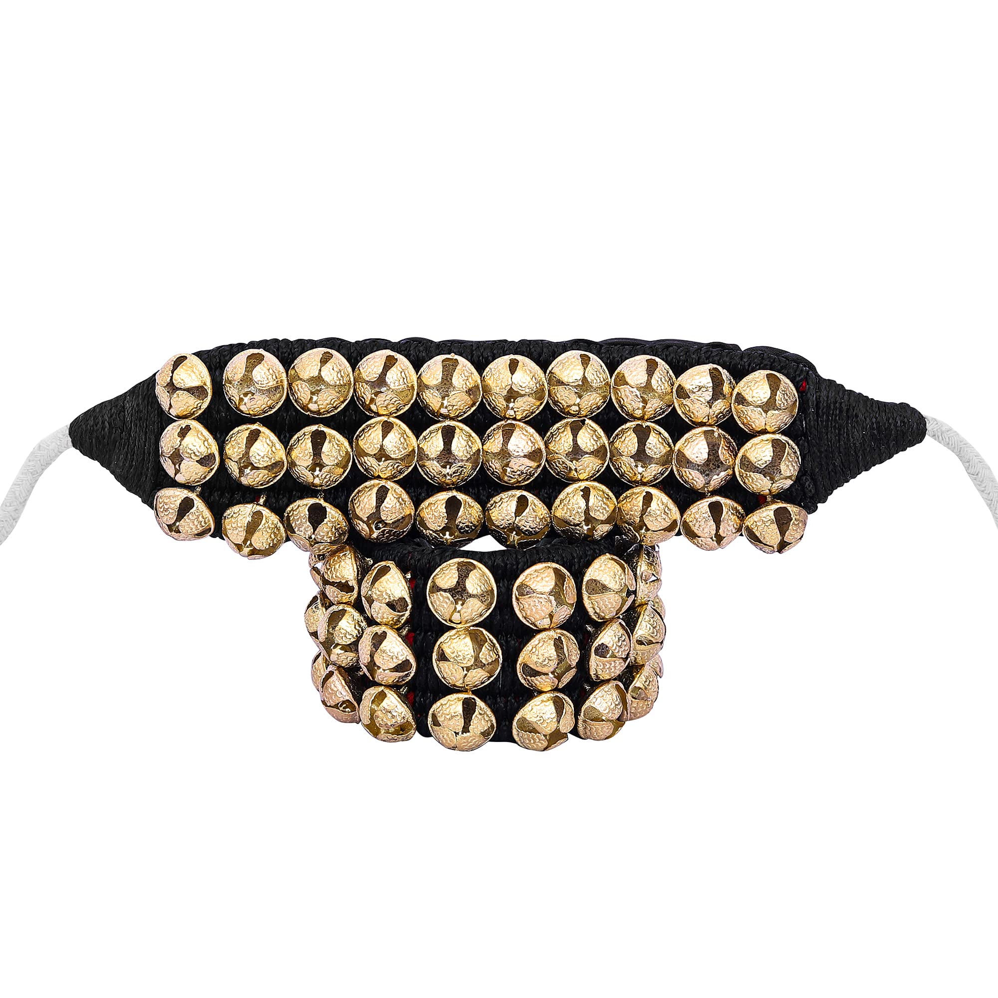 Dancing Bells Anklet Ghungroo with Colored Cushion Pad 3 Line with (30+30) Bells Best For Indian Classical Dance, Indian Style Brass Ankle Bells (BLACK)