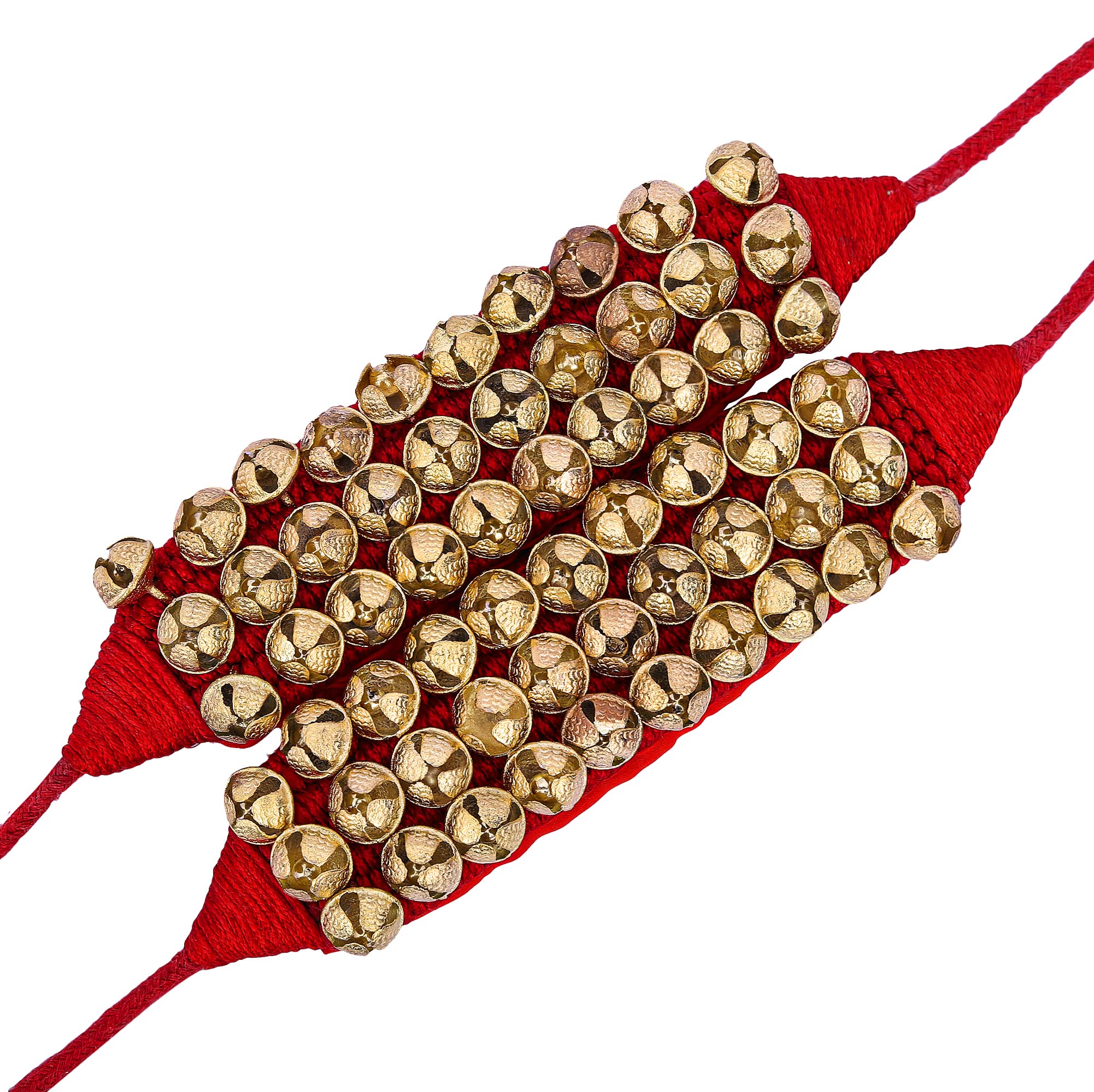 HANDTECHINDIA Dancing Bells Ghungroo Pair Indian Classical Dance Accessories with Colored Cushion Pad Best Dance Metal Brass Anklets Bells Ghunghroo Pad (Red, Triple Line)